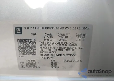 2020 Chevrolet Blazer Fwd 2Lt z USA, uszkodzony, nr VIN 3GNKBCR49LS723554